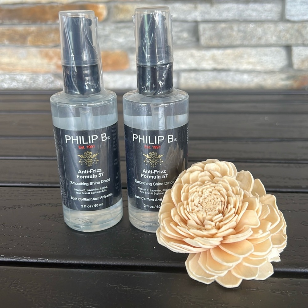 TWO NEW SEALED PHILIP B ANTI-FRIZZ FORMULA 7 SMOOTHING SHINE DROPS
